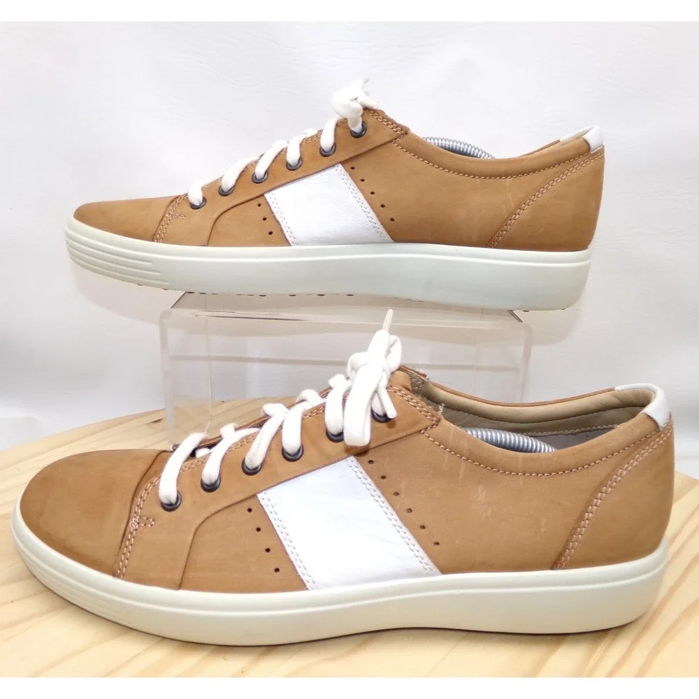 Ecco Soft 7 Sneakers Mens Cashmere Size 12 Leather Casual Comfort Lace Up
